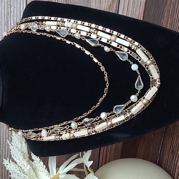 WHBM GOLD TONE FIVE STRAND TIERED NECKLACE - Picture 1 of 8